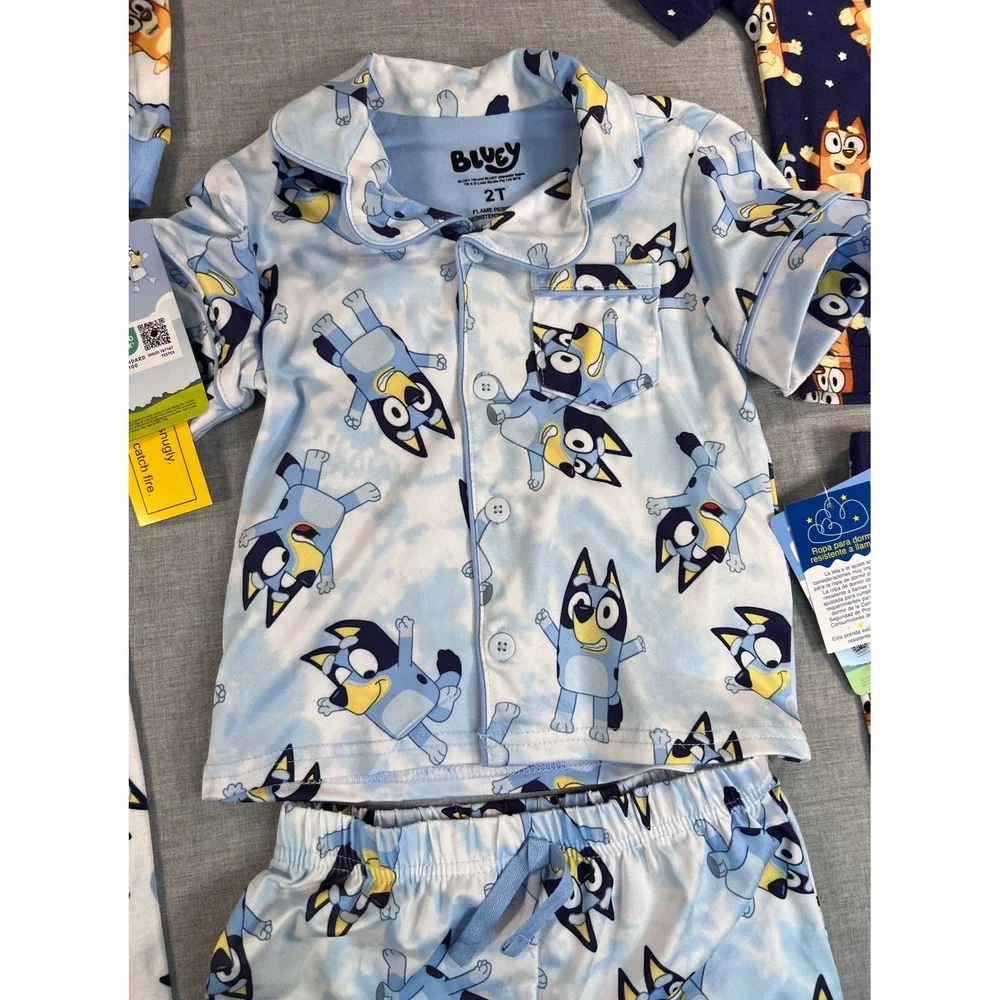 Bluey Toddler Pajamas 3 Set Bundle 2T Blue White Navy Cotton Viscose NWT 6pc